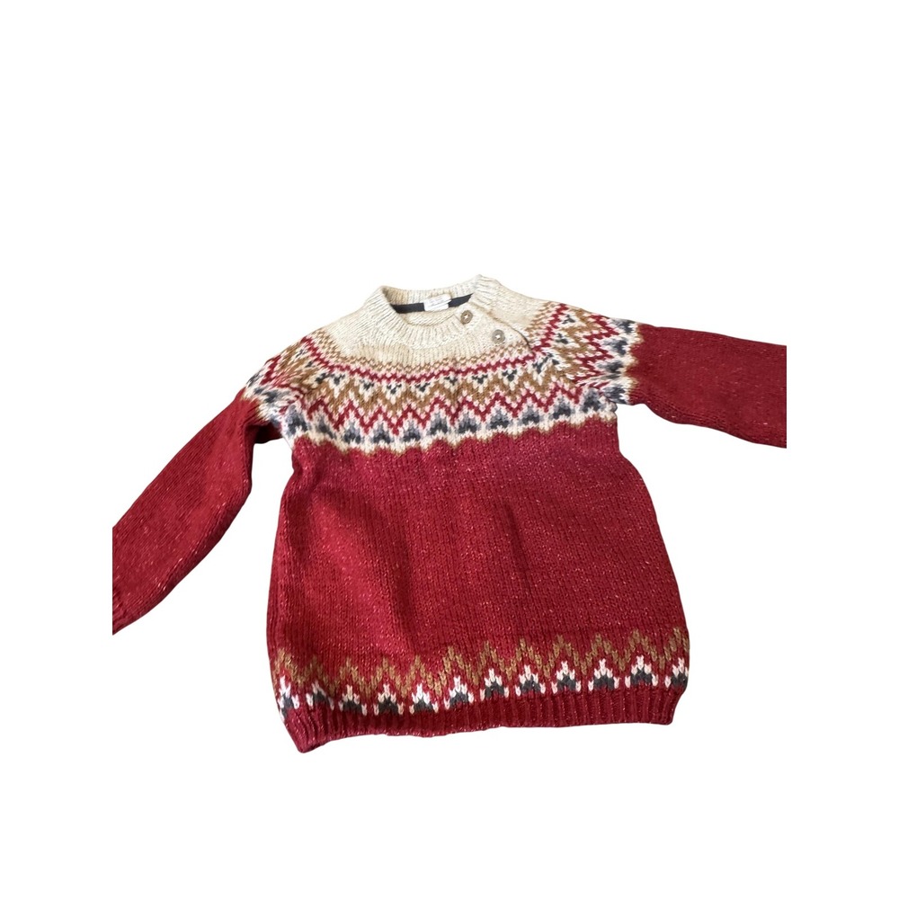 H&M Sweater Girls 12-18 Months Red Fair Isle Knit Pullover Holiday Winter Nordic